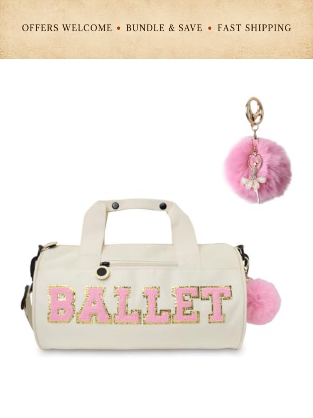 Nylon Dance Duffle Bag Crossbody Dance Gym Travel Bag with Chenille Letter